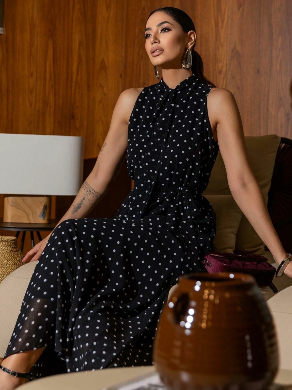 Imagem de Vestido Chiffon Poá Longo Luzia Fazzolli